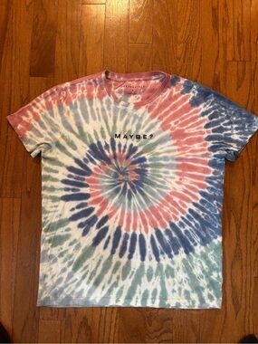 Aeropostale Tie-Dye 'Maybe?' Graphic Tee in Blue, Pink, Green